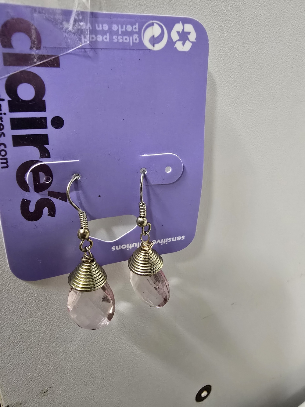Claire's Light Pink Faceted Teardrop Earrings with Gold Caps